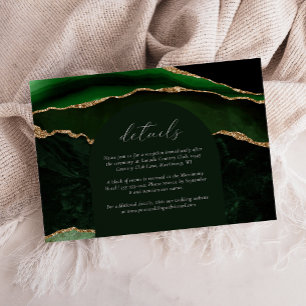 Hunter Green Gold Agate Arch Wedding Details Enclosure Card