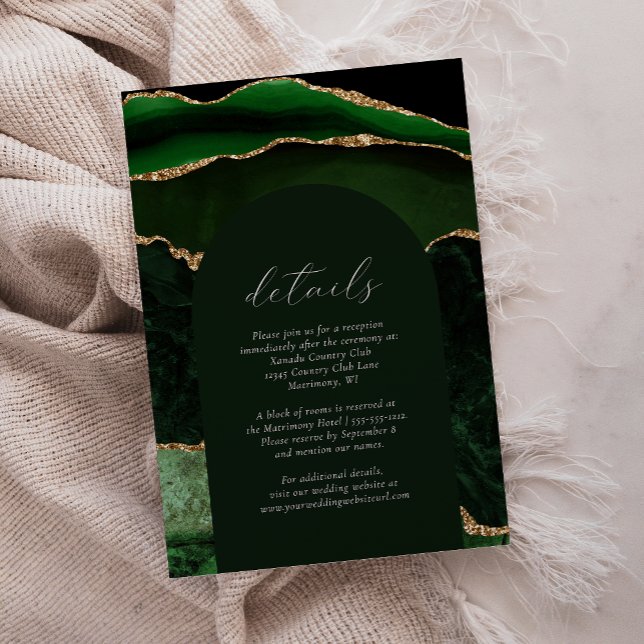Hunter Green Gold Agate Arch Wedding Details Enclosure Card (Creator Uploaded)