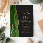 Hunter Green Gold Agate Slate Script 21st Birthday Invitation<br><div class="desc">The left-hand edge of this elegant modern birthday party invitation features a hunter green watercolor agate border trimmed with gold faux glitter. The customisable text combines gold-coloured script and sans serif fonts on a slate black background. The reverse side features a matching green and gold agate design.</div>