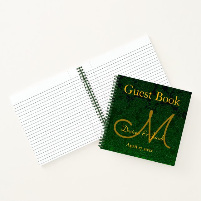 Hunter Green Gold Wedding Reception Monogram Notebook (Inside)
