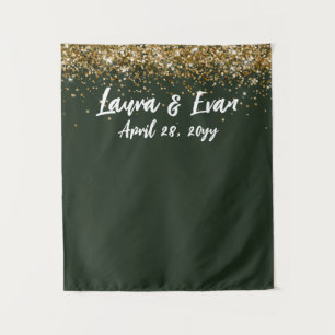 Hunter Green Gold & White Wedding Photo Booth Prop Tapestry