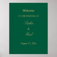 Hunter Green Golden Beige Wedding Welcome Poster