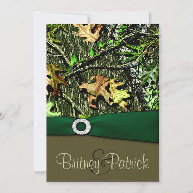 Hunter Green Hunting Camo Wedding Invitations (Front)