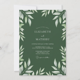 Hunter Green Leaf Wedding Invitation