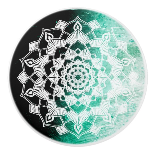 Hunter Green Mandala Ceramic Knob (Front)