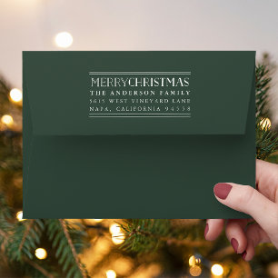 Hunter Green Merry Christmas Back Flap Address Envelopes