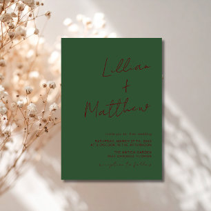Hunter Green Minimal Modern Calligraphy Wedding Invitation