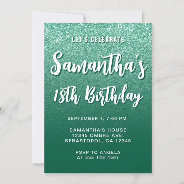 Hunter Green Modern Gradient 18th Birthday Invitation (Front)