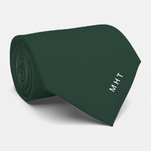 Hunter Green Modern Initials Minimalist Monogram Tie