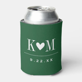 Hunter Green Modern Wedding Monogram Can Cooler