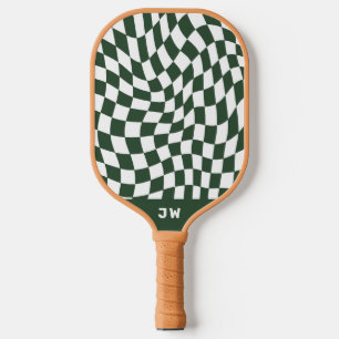 Hunter Green Monogram Vintage Wavy Chequered Pickleball Paddle