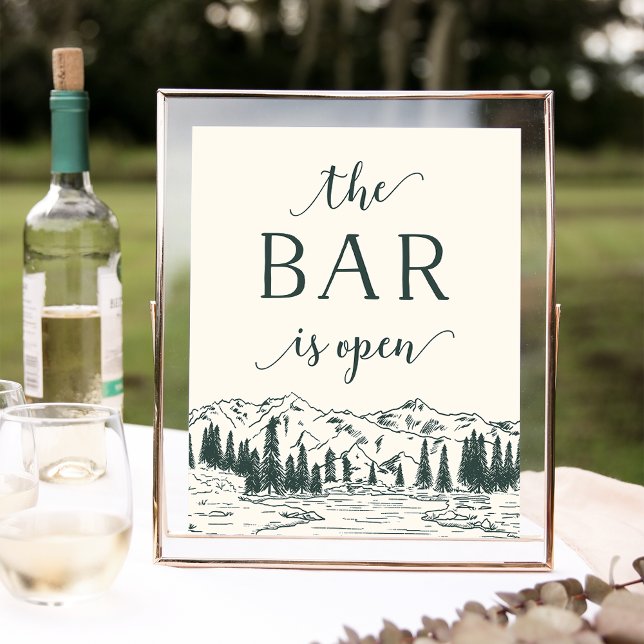 Hunter Green | Mountain Sketch Wedding Bar Sign (Creator Uploaded)
