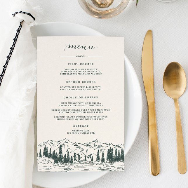 Hunter Green | Mountain Sketch Wedding Menu (Creator Uploaded)