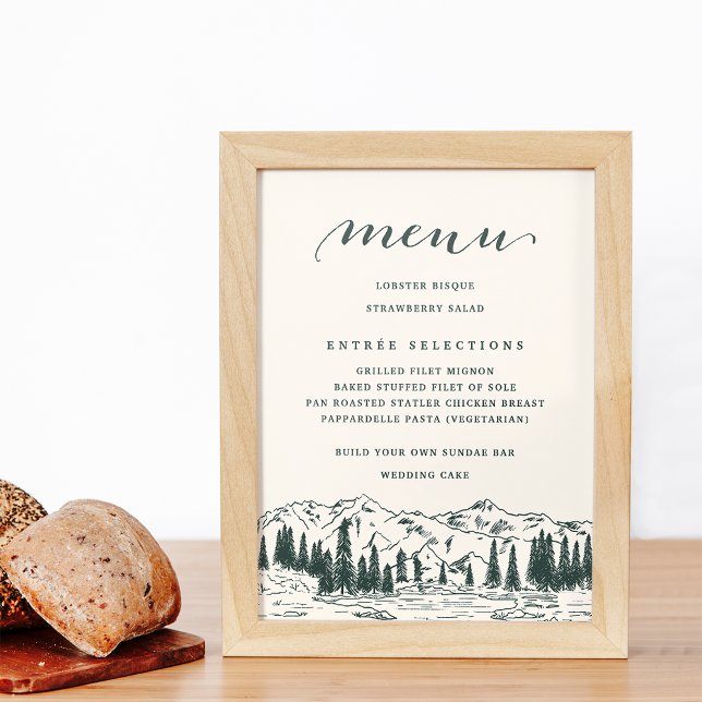 Hunter Green | Mountain Sketch Wedding Menu Sign (Creator Uploaded)