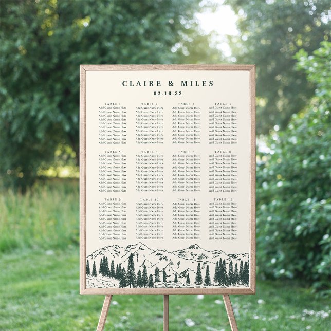 Hunter Green Mountain Sketch Wedding Seating Chart (Creator Uploaded)