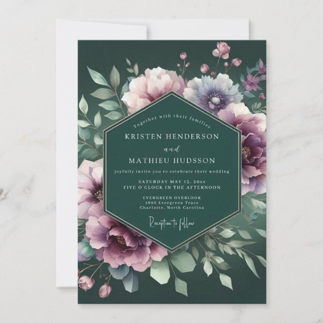 Hunter Green Mystic Posy Wedding Invitation (Front)