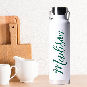 Hunter Green Name Handwritten Script Custom Water Bottle