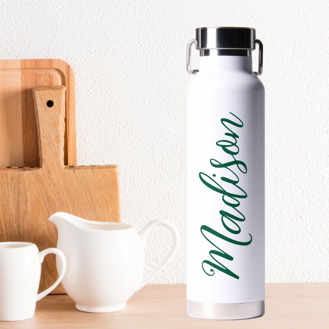 Hunter Green Name Handwritten Script Custom Water Bottle (Creator Uploaded)