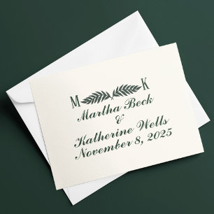 Hunter Green on Cream Initials Wedding Thank You Card