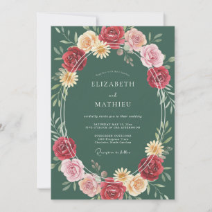 Hunter Green Ornate Botanical Wedding Invitation