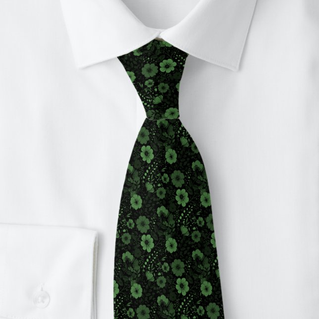 Hunter Green Pansies Tie (Creator Uploaded)
