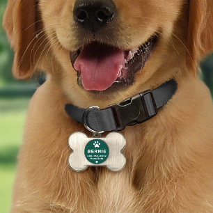 Hunter Green Paw Print Dog Bone Monogram Pet ID Tag