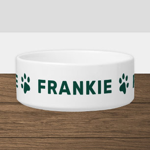 Hunter Green Paw Print Monogram Pet Name Bowl