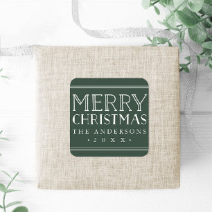Hunter Green Personalised Merry Christmas Square Sticker