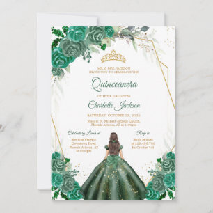Hunter Green Quinceanera Invitation