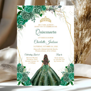 Hunter Green Quinceanera Invitation