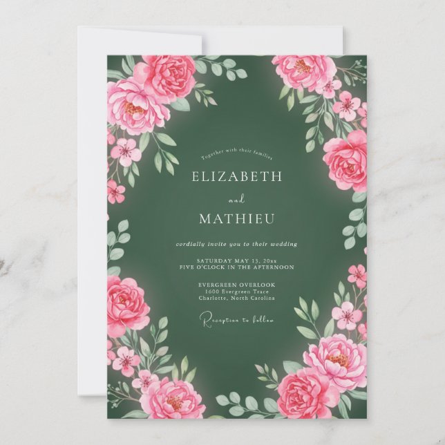 Hunter Green Radiant Botanical Wedding Invitation (Front)