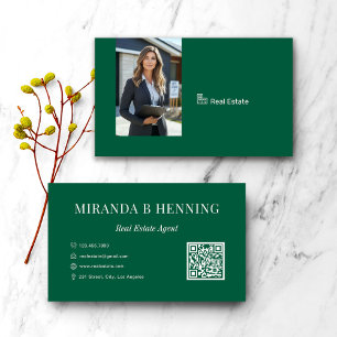 Hunter Green Real Estate Agent Photo QR Code Business Card