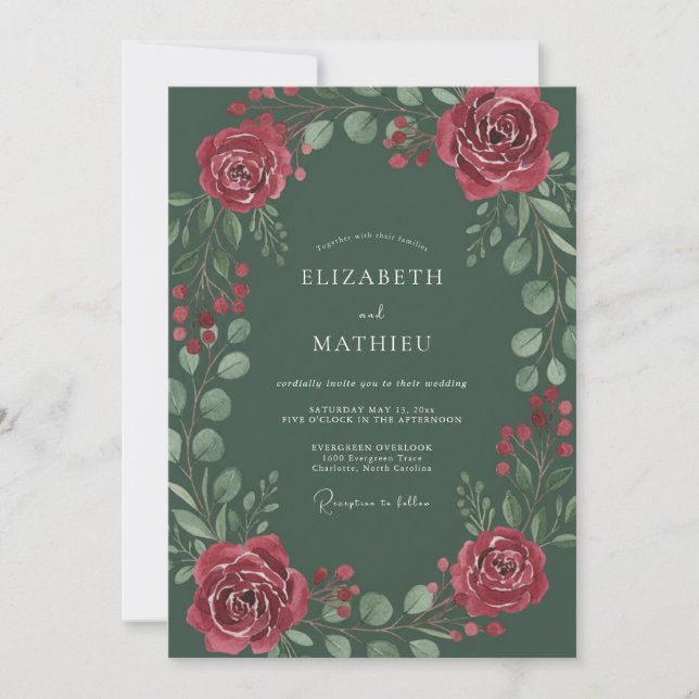 Hunter Green Splendid Floral Wedding Invitation (Front)