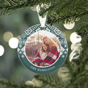 Hunter Green Sweater Pattern   Photo Ornament