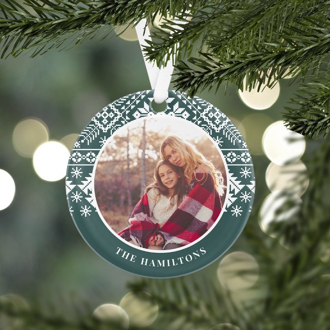 Hunter Green Sweater Pattern | Photo Ornament (Creator Uploaded)