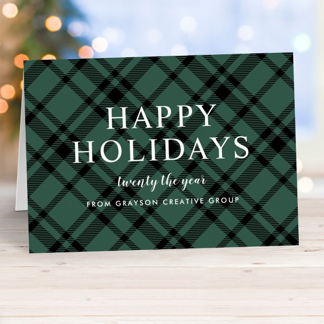 Hunter Green Tartan Plaid Business Holiday Card (Creator Uploaded)