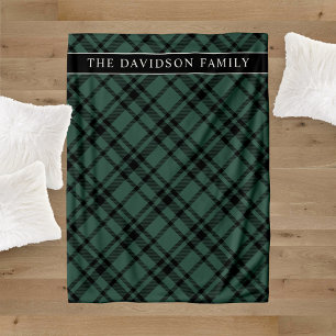 Hunter Green Tartan Plaid Holiday Family Name Fleece Blanket