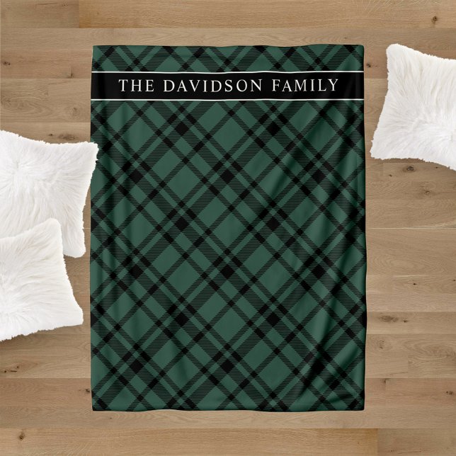Hunter Green Tartan Plaid Holiday Family Name Fleece Blanket (Creator Uploaded)