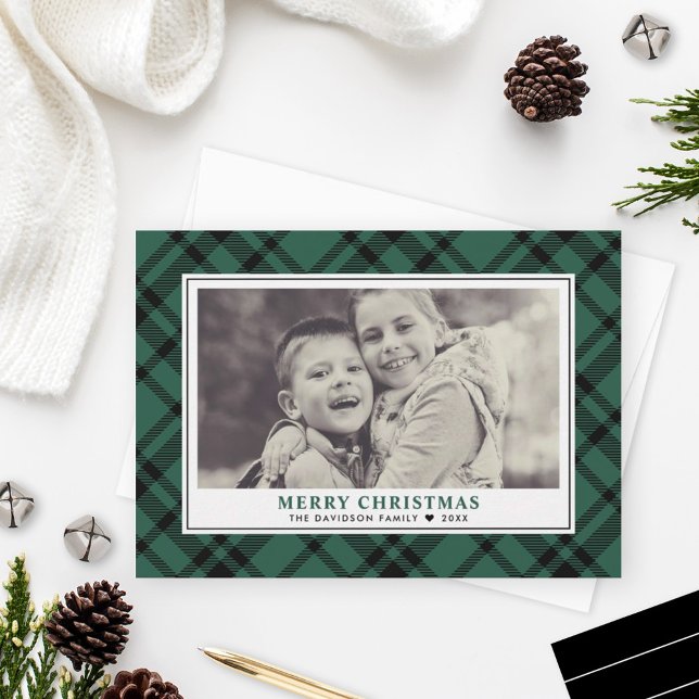 Hunter Green Tartan Plaid Merry Christmas Photo Holiday Card (Creator Uploaded)