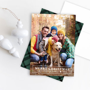 Hunter Green Tartan Plaid Merry Christmas Photo Holiday Card