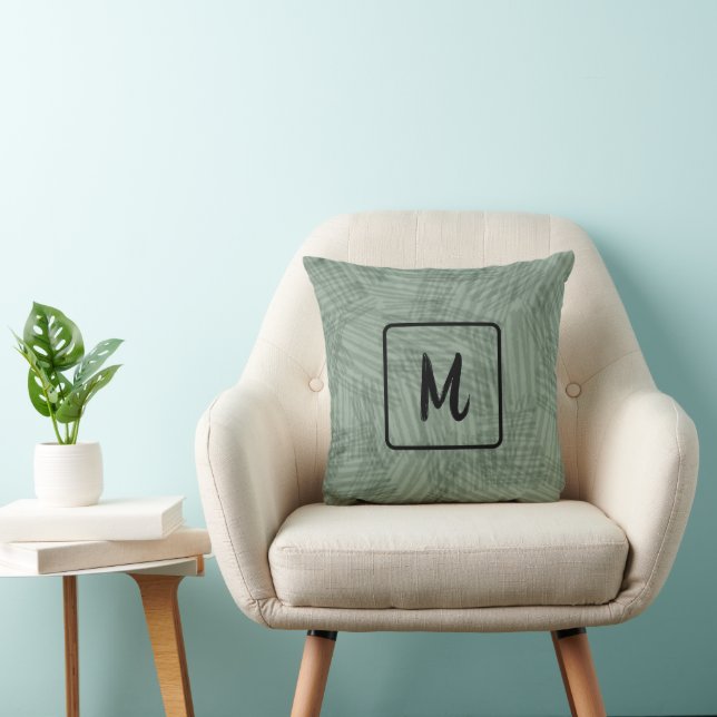 Hunter Green Texture Monogram Initial Minimalist Cushion (Chair)