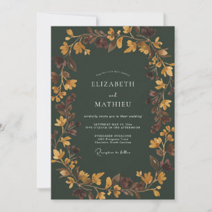 Hunter Green Warm Autumn Wedding Invitation
