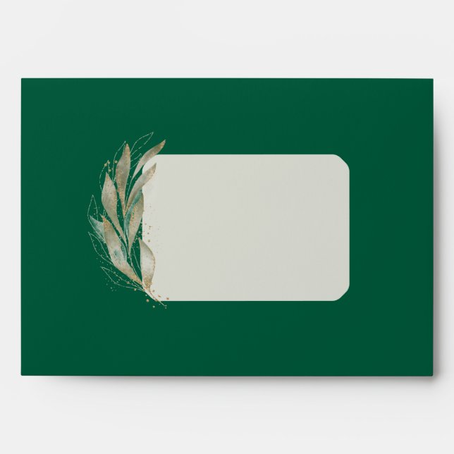 Hunter Green Watercolor Gold Leaf Christmas  Envelope (Front)