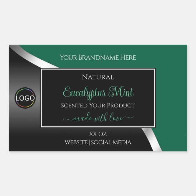 Hunter Green Wavy Silver Black Logo Product Labels (Front)