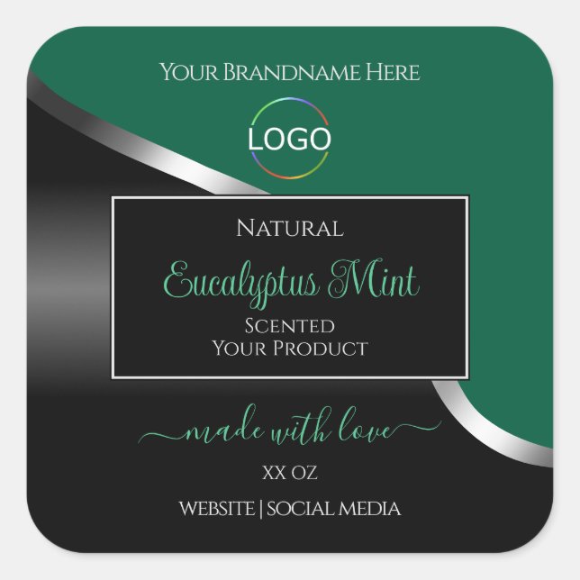 Hunter Green Wavy Silver Black Logo Product Labels (Front)