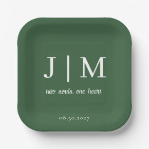 Hunter Green Wedding Customisable Message Date  Paper Plate