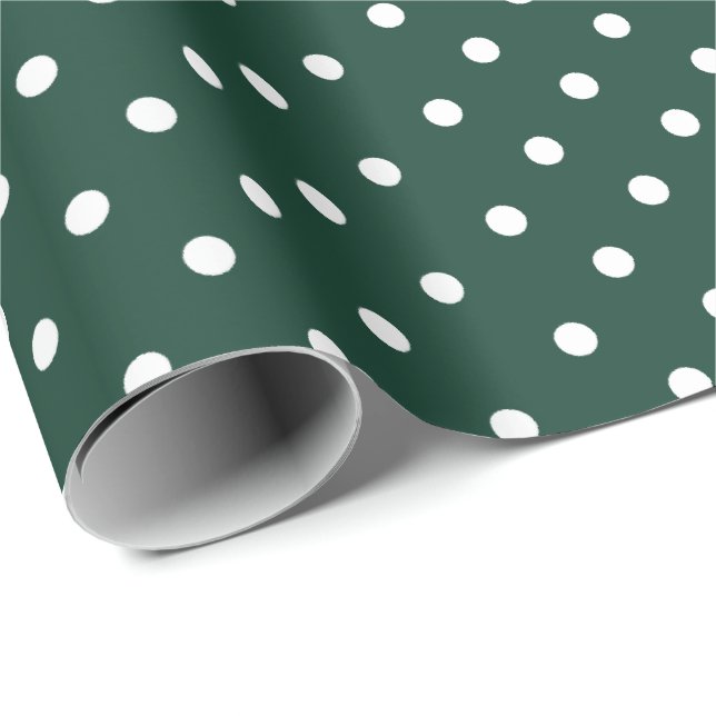Hunter Green | White Polka Dot Wrapping Paper (Roll Corner)