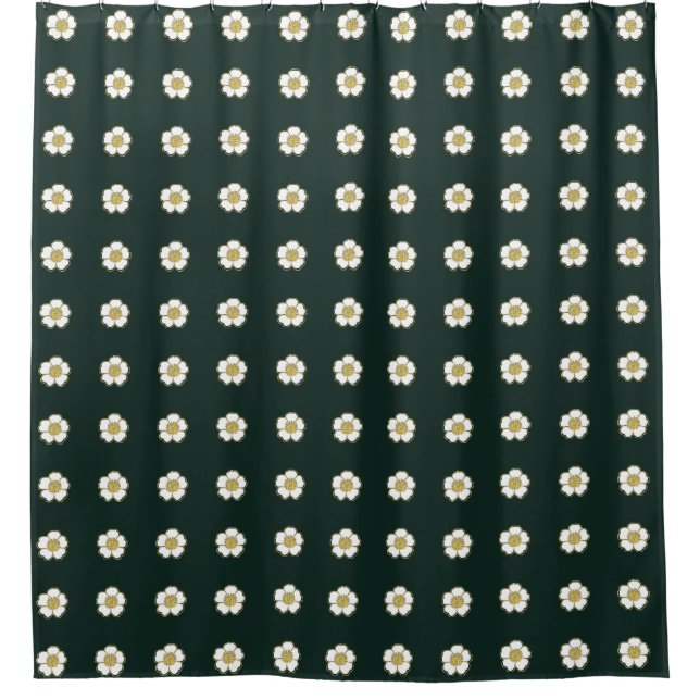 hunter green yellow and white Buttercup Flowers Shower Curtain (Front)