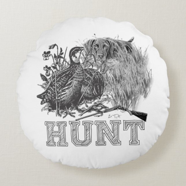 Hunter (Hunting with GSP)    Round Cushion (Front)