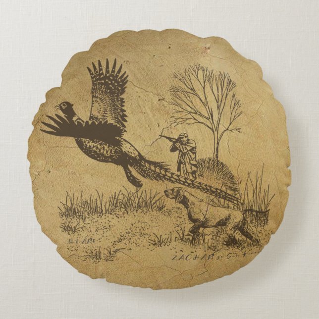 Hunter (Hunting with GSP)   Round Cushion (Front)